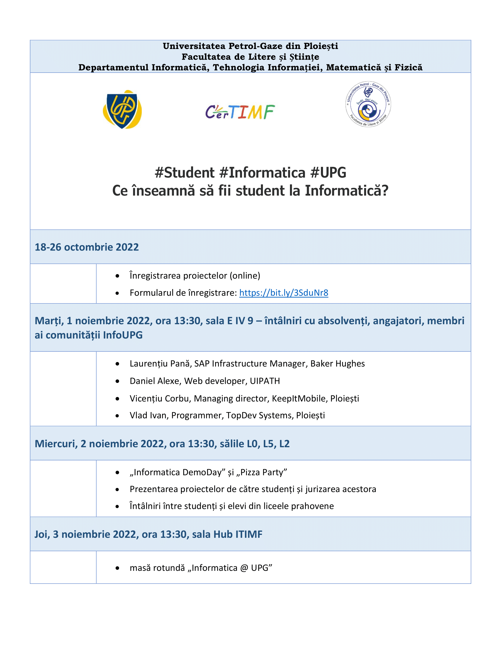 Eveniment 1 - 3 noiembrie 2022 - Departament ITIMF