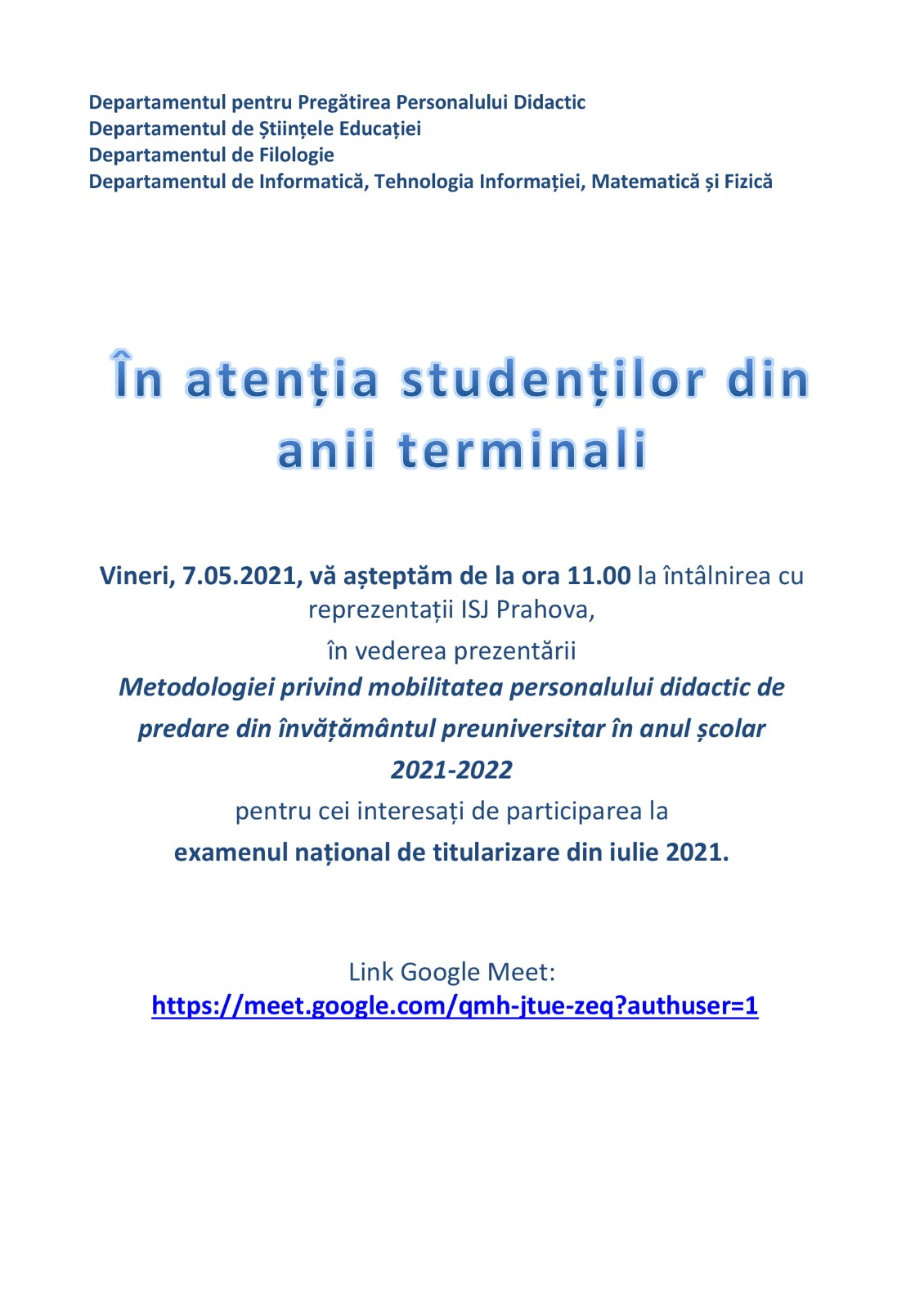Întâlnire studenți viitori absolvenți - angajatori