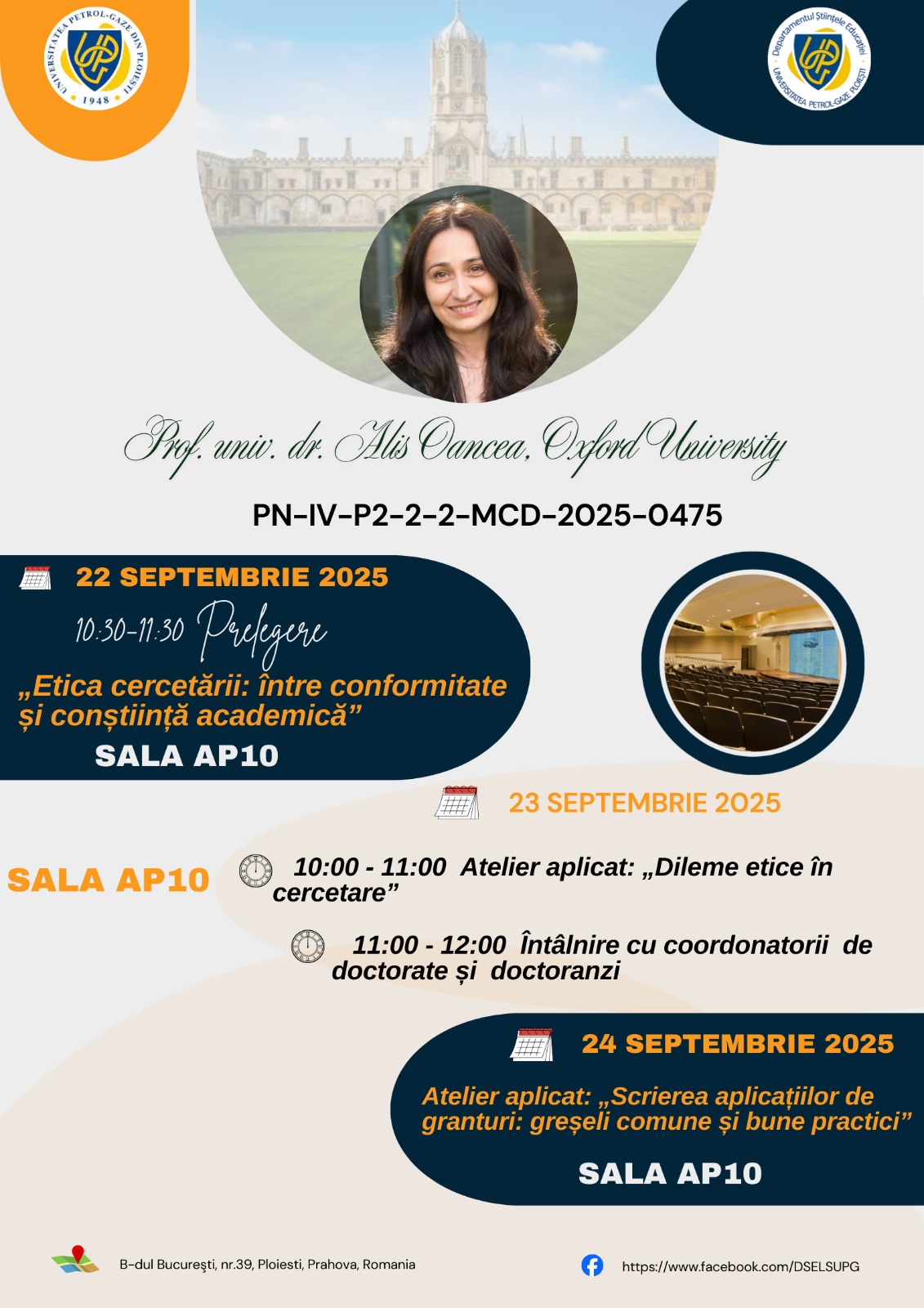 Prelegere - Profesor invitat - prof. univ. dr. Alis Oancea - Oxford University